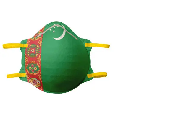 Photo of .Face mask with the image of the national flag of Turkmenistan. Isolated on a white background.