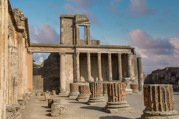 istock Wall of Broken Columns in Pompeii 1213186373