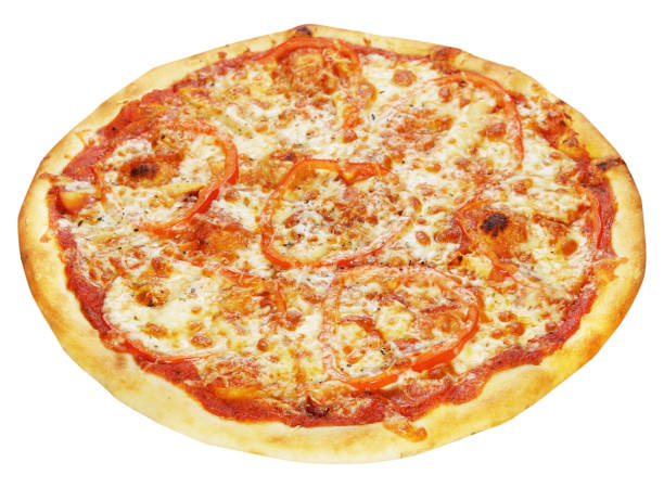 istock Fresh pizza Chicken Curry with tomato sauce and bell pepper isolated on white background 1213190175