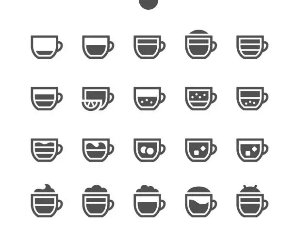 Vector illustration of Coffee types UI Pixel Perfect Well-crafted Vector Solid Icons 48x48 Ready for 24x24 Grid for Web Graphics and Apps. Simple Minimal Pictogram