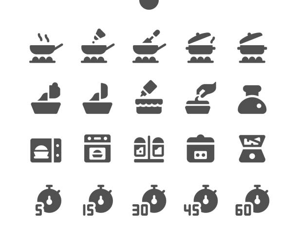 ilustraciones, imágenes clip art, dibujos animados e iconos de stock de cocinar v3 ui pixel perfect well-crafted vector solid icons 48x48 listo para 24x24 grid para gráficos web y aplicaciones. pictograma mínimo simple - salt domestic kitchen bowl sparse