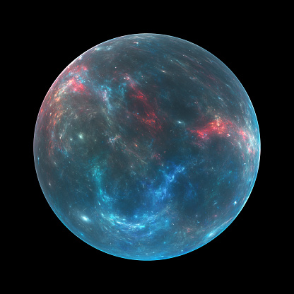 Vibrant exoplanet, computer generated abstract background, 3D rendering, isolated on black