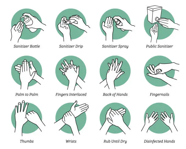 Vector illustration of How to use hand sanitizer step by step instructions and guidelines.