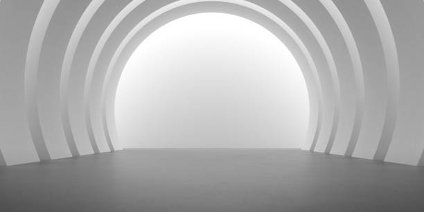 istock Abstract of concrete interior with the light cast shadow on the wall ,Geometric structure,Perspective of brutalism  architecture,Museum space design. 3d rendering. 1213194706
