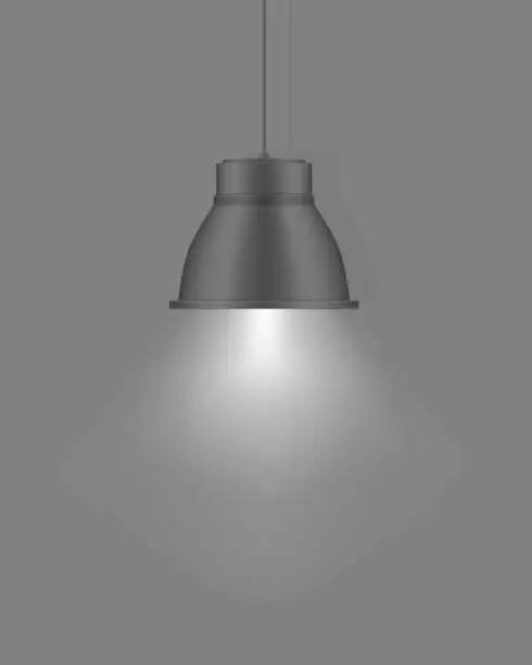 Vector illustration of Hanging pendant lamp. Modern interior light. Metal chandelier with lampshade. Realistic vector illustration