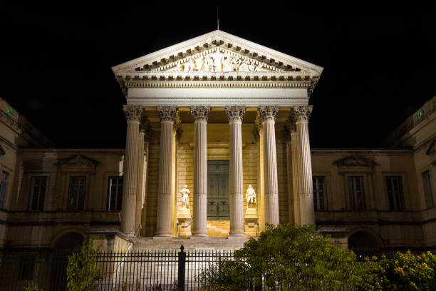 The Court of Appeal of Montpellier, France at night stock photo