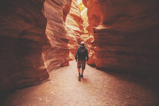 istock A man walking in canyon back to the camera. Red canyon, Eilat, Israel 1213201439