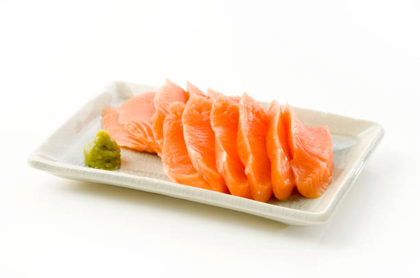 Salmon Sashimi, Raw rainbow trout slice or rainbow trout sashimi
