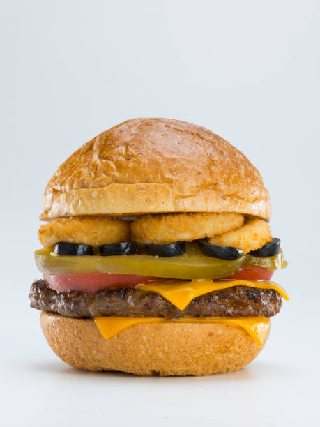 istock Hamburger with meat and chicken on white background. 1213202700