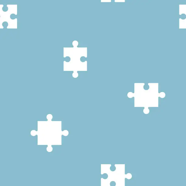 Vector illustration of seamless jigsaw puzzle piece repeat pattern in blue background