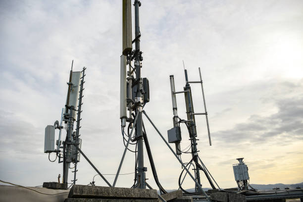 istock Cellular radio telecommunication network antenna mounted on a metal pole providing strong signal waves 1213212003