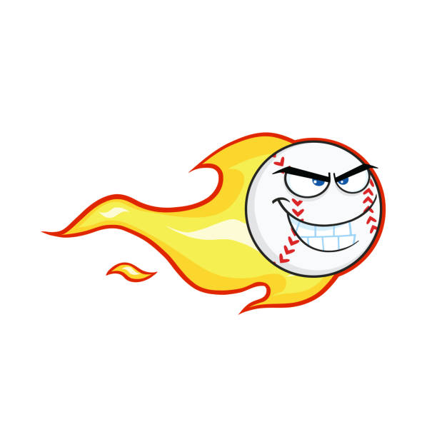 illustrazioni stock, clip art, cartoni animati e icone di tendenza di personaggio dei cartoni animati della palla da baseball con una scia di fiamme - 11900