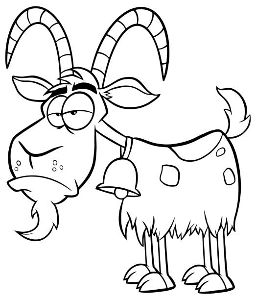 illustrations, cliparts, dessins animés et icônes de caractère noir et blanc de mascotte de dessin animé de chèvre de chèvre. - 11901