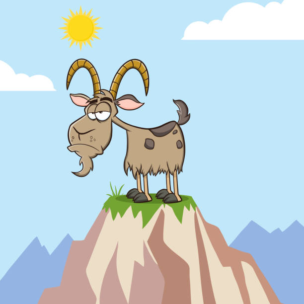 Grumpy Goat Cartoon Mascot Character On Top Of A Mountain Grumpy Goat Cartoon Mascot Character On Top Of A Mountain. Vector Illustration With Background 11904 stock illustrations