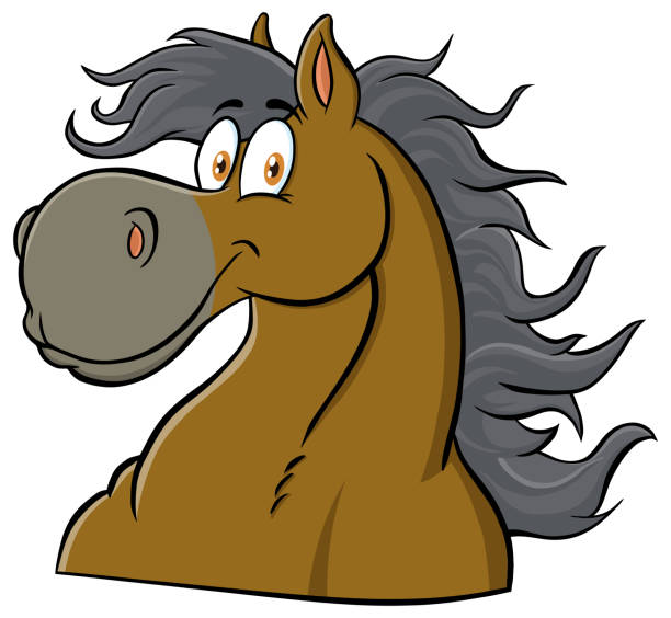 illustrations, cliparts, dessins animés et icônes de caractère de mascotte de dessin animé de tête de cheval - 11907