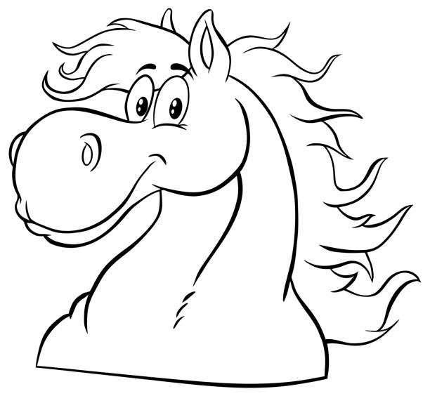 czarno-biały koń głowa kreskówka maskotka charakter - 11905 stock illustrations