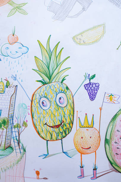 istock Kids drawing of pineapple 1213224957
