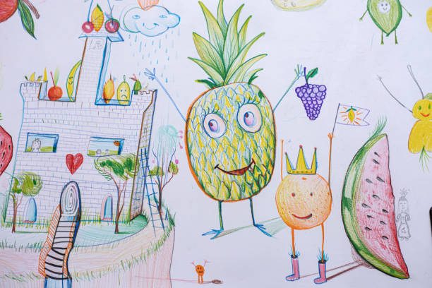 Color pencil kids drawing - magic world concept
