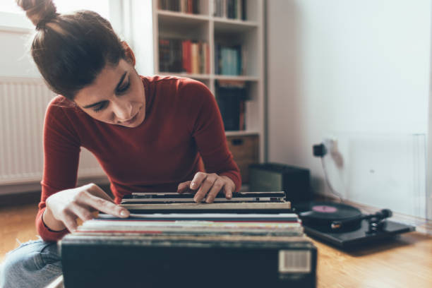 istock Searching vinyl records collection 1213228533