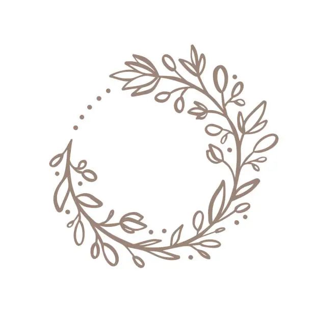 Vector illustration of Hand drawn flower wreath logo. Vector floral design spring frame element for invitations, greeting cards, scrapbooking, posters with place for text. Vintage decor