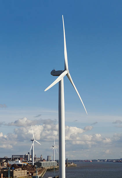 Wind Turbines at Port of Liverpool, England stock photo