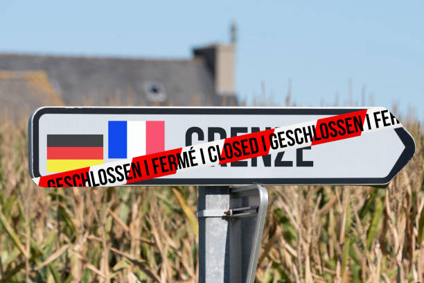 istock Reference to closed border Germany France 1213238507