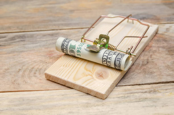 istock Dollars in a mousetrap with a hundred dollar bill on a wooden background with a copy space 1213239414