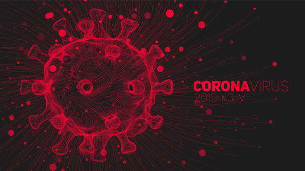 ilustrações de stock, clip art, desenhos animados e ícones de vector red coronavirus pathogen spreading concept on a dark background. minimal 3d wireframe virus and infection pathways. pandemic concept. design for banner information, flyer, poster, etc. - antibiotic red medicine healthcare and medicine