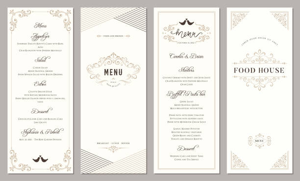 Vertical Ornate Templates_202 Wedding and restaurant menu. Vertical classic templates. menu stock illustrations