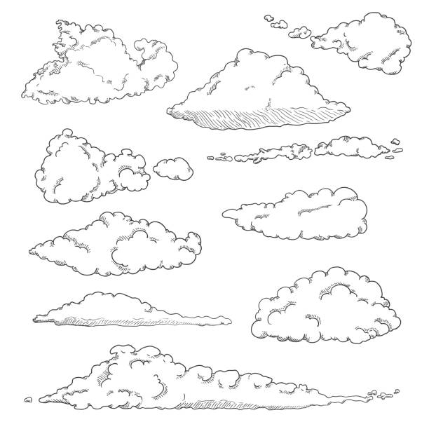 векторный набор эскизных облаков - cloud cloudscape symbol ink stock illustrations
