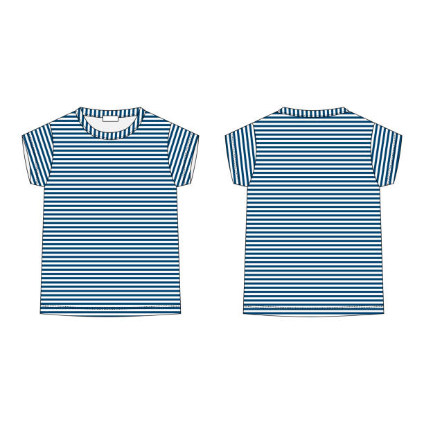 istock T-shirt in blue stripes fabric isolated on white background. Front and back technical sketch. 1213256662