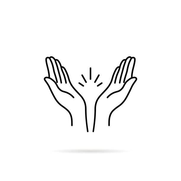 тонкая линия молитвенные руки или аплодисменты - clapping applauding gratitude human hand stock illustrations