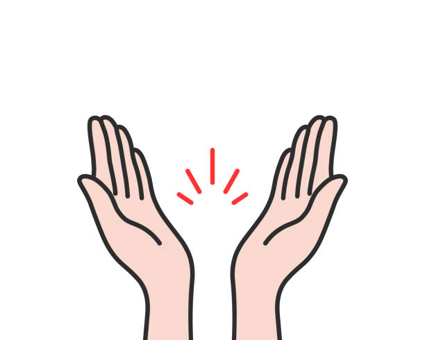 линейные аплодисменты значок изолированы на белом - clapping applauding gratitude human hand stock illustrations