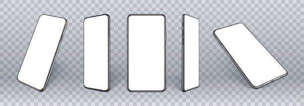 Mobile phones mockup in different angles isolated, 3d perspective view cellular mockup with white empty screen isolated for showing ui ux app design or website. Realistic smartphone mockup. Mobile phones mockup in different angles isolated, 3d perspective view cellular mockup with white empty screen isolated for showing ui ux app design or website. Realistic smartphone mockup. mobile phone isolated stock illustrations