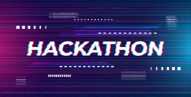 Hackathon banner illustration. Abstract futuristic background with glitch effect in neon colors. Screen template for hack contest, conference, coding meetup. Vector mockup. Hackathon banner illustration. Abstract futuristic background with glitch effect in neon colors. Screen template for hack contest, conference, coding meetup. Vector mockup. television lines stock illustrations