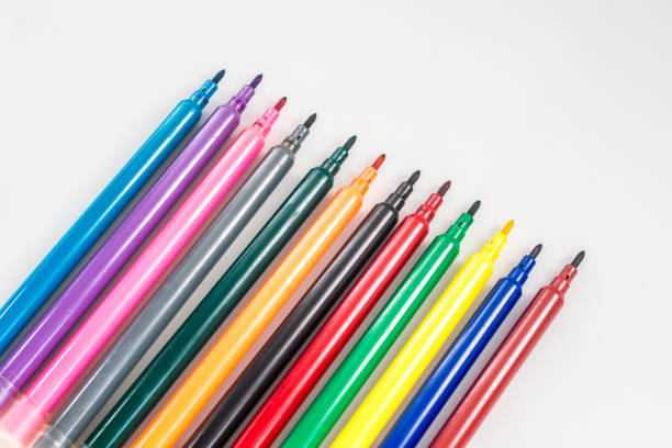 istock Colorful marker pen set on isolated background with clipping path. Vivid highlighter and blank space for your design or montage. 1213259820