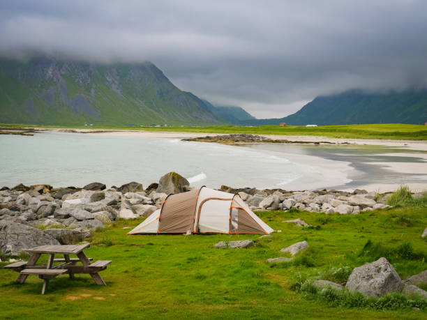 istock Tent on sea shore, Lofoten Norway 1213261826