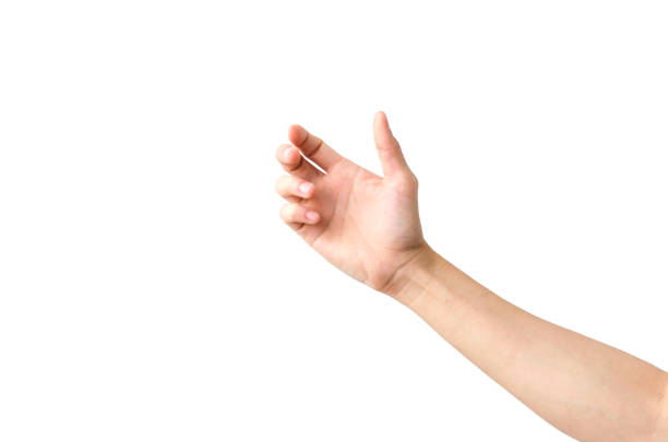 istock Empty Hand showing gesture holding the bottle, a hand holding something like a bottle or smartphone isolated on white background with clipping path. 1213262416
