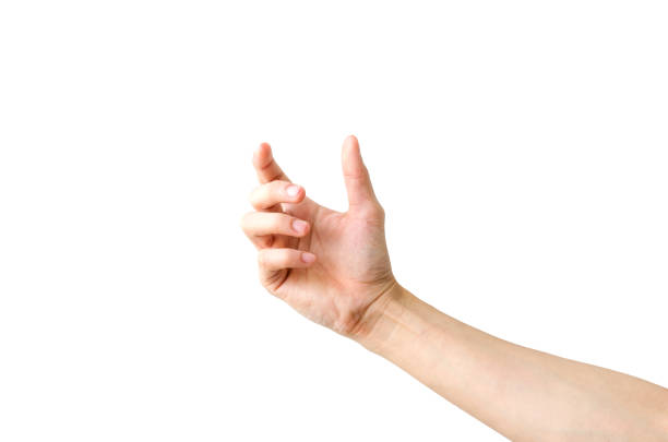 istock Empty Hand showing gesture holding the bottle, a hand holding something like a bottle or smartphone isolated on white background with clipping path. 1213262443