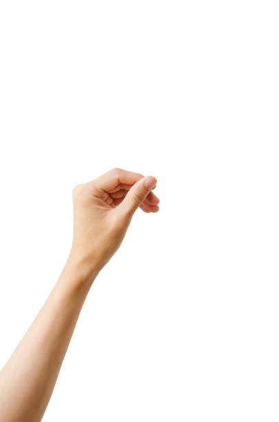 istock Empty Hand showing gesture holding the bottle, a hand holding something like a bottle or smartphone isolated on white background with clipping path. 1213262512