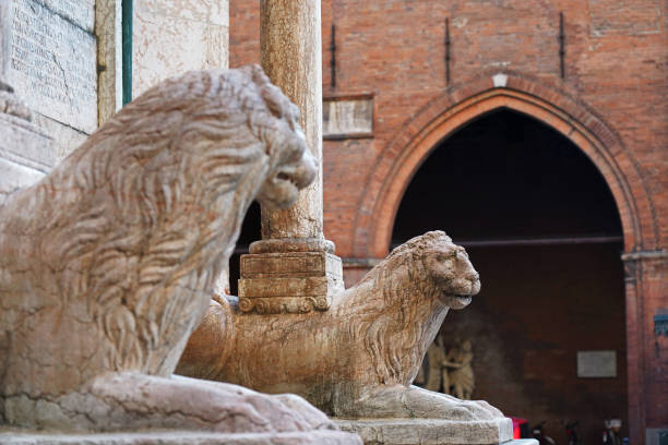 The baptistery of San Giovanni Battista is the baptistery of Cremona, located next to the cathedral of the city. Detail of the lions stylophores positioned at the entrance.