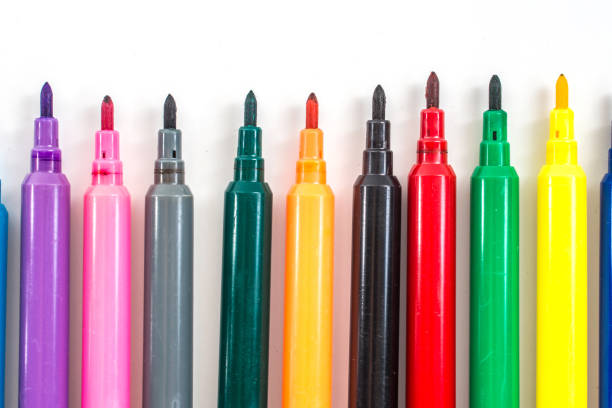 istock Colorful marker pen set on isolated background with clipping path. Vivid highlighter and blank space for your design or montage. 1213270229