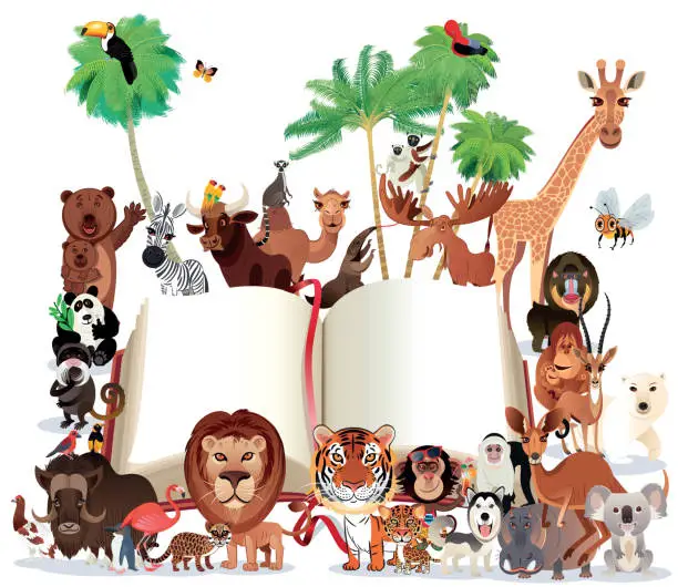 Vector illustration of Animals and Book