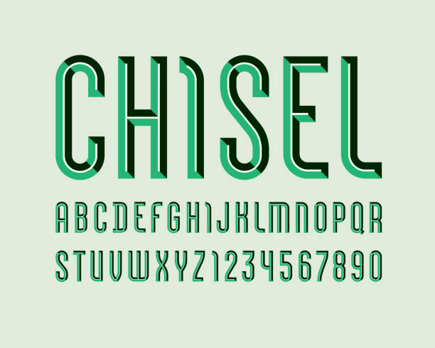 алфавит из точеного блока, зеленый шрифт - chiseled stock illustrations