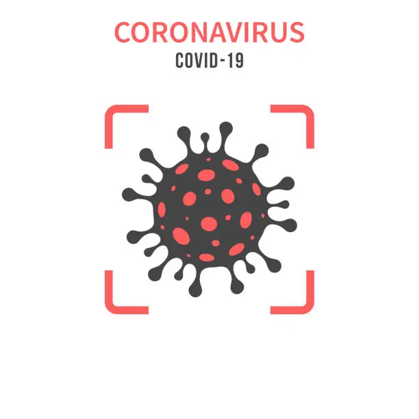 Vector illustration of Coronavirus cell (COVID-19) in a red viewfinder on white background
