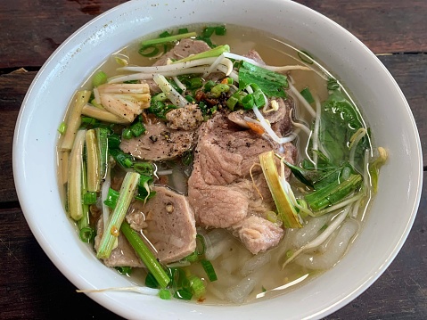 Pho, Vietnamese noodle soup, Vietnamese Rice Noodle Soup with pork spare ribs.