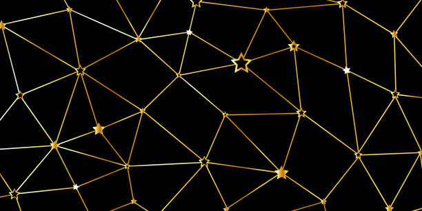 istock Abstract background with golden lines and stars on a black polygonal background 1213285179
