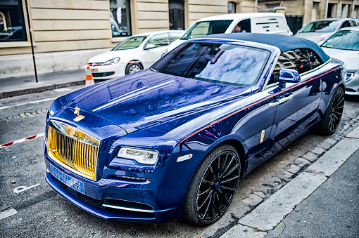 Istanbul, Turkey-May 06 2014: British luxury car, Rolls Royce Phantom is on the road.