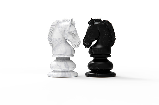 3d rendering chess Knight Piece isolated on white background stock photo