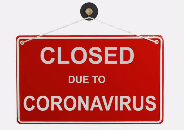 fermé en raison de la bannière coronavirus - close to cold colors color image photos et images de collection